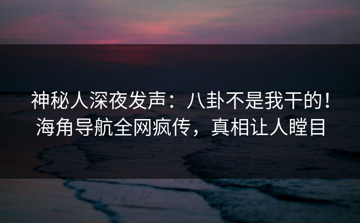 神秘人深夜发声：八卦不是我干的！海角导航全网疯传，真相让人瞠目