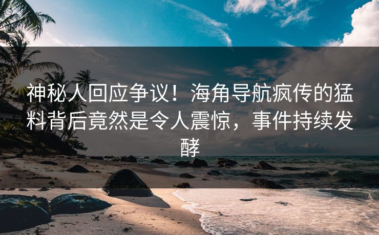 神秘人回应争议！海角导航疯传的猛料背后竟然是令人震惊，事件持续发酵